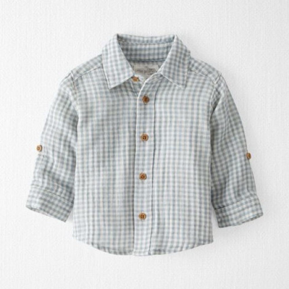 NWT Carter’s Little Planet Baby Toddler Gingham Print Organic Cotton Button Down